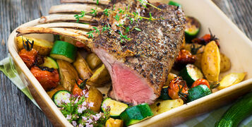 Grilled,Rack,Of,Lamb,Chops,With,Potatoes,An,Vegetables