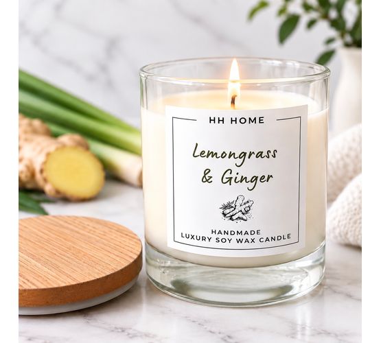 Lemongrass &amp; Ginger Luxury Handmade Soy Wax Candle